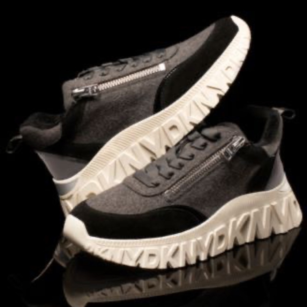 DKNY Women's Gray Black White Lace-Up Zipper Low Top Athletic Sneakers